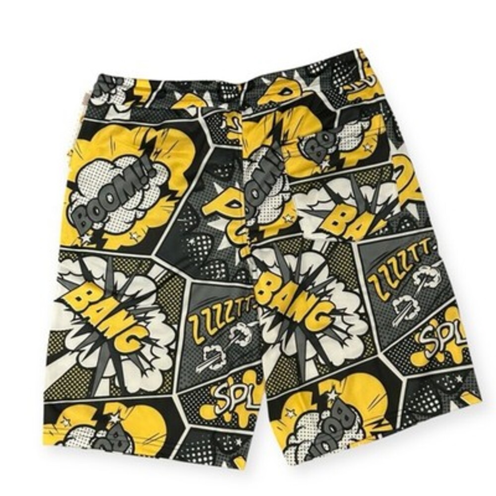 Oh Snap! Comic Book Graphic Shorts Pop Art Black Yellow (Men’s -S) unisex Styled